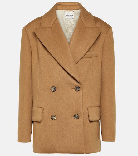 Double-breasted camel hair blazer - Miu Miu - Modalova