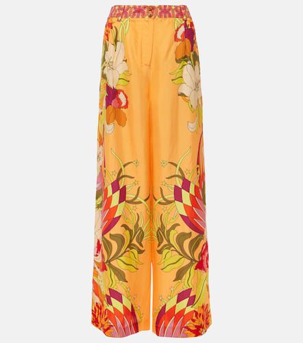 Floral silk satin wide-leg pants - Camilla - Modalova