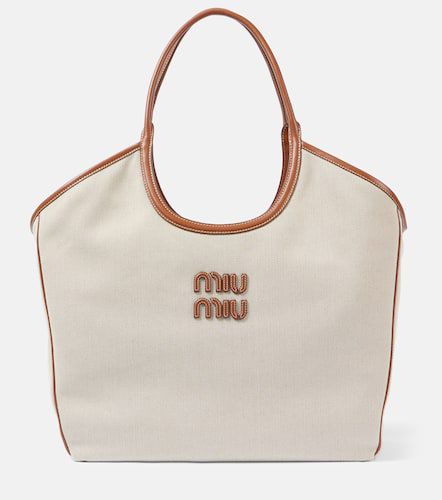 Tote Ivy Large de lona con piel - Miu Miu - Modalova