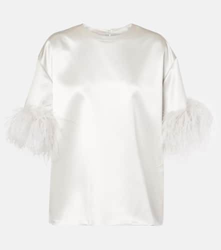 Feather-trimmed silk satin top - Valentino - Modalova