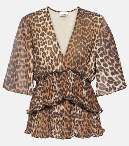 Leopard-print tiered georgette blouse - Ganni - Modalova