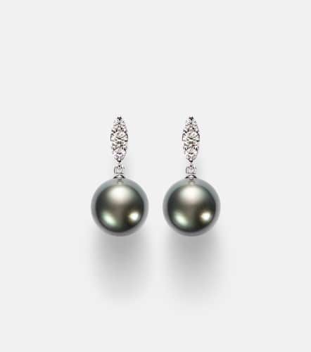 Orecchini pendenti in oro bianco 18kt con perle e diamanti - Mikimoto - Modalova