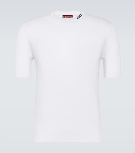 T-shirt in seta e cotone con logo - Gucci - Modalova