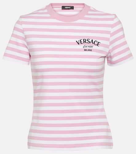 Striped cotton-blend jersey T-shirt - Versace - Modalova