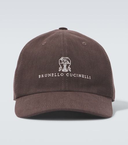 Cappello da baseball in lino con pelle - Brunello Cucinelli - Modalova