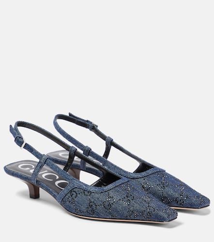 Pumps slingback in denim GG con cristalli - Gucci - Modalova