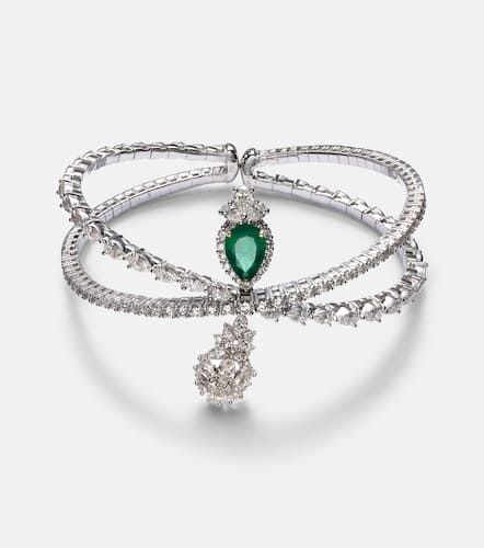 Reign Supreme 18kt white gold bangle with diamonds and emerald - Yeprem - Modalova