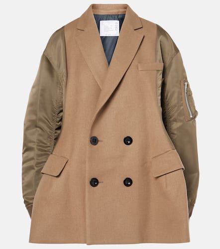 Double-breasted wool and technical coat - Sacai - Modalova