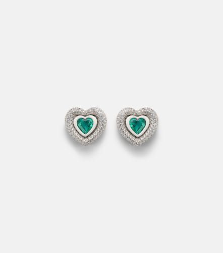 Heart 18kt gold stud earrings with diamonds and emeralds - Kamyen - Modalova