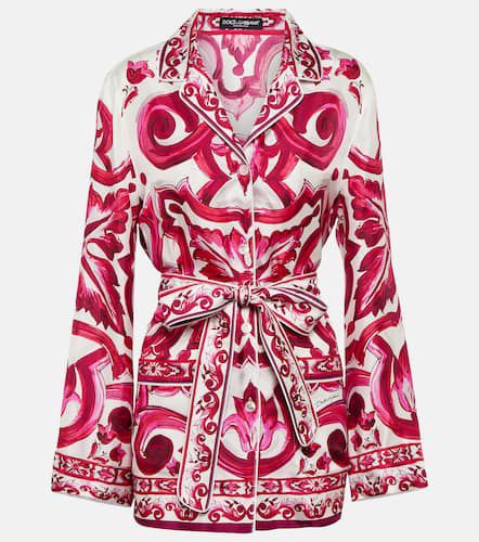 Camicia pigiama in twill di seta con stampa - Dolce&Gabbana - Modalova