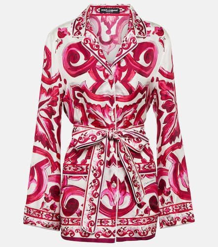 Camicia pigiama in twill di seta con stampa - Dolce&Gabbana - Modalova