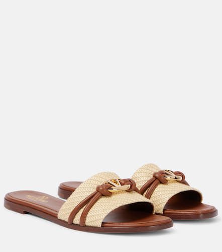 VLogo raffia-trimmed leather slides - Valentino Garavani - Modalova