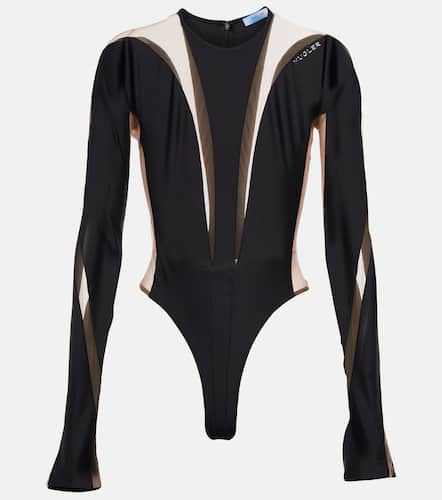 Mugler Mesh-paneled mockneck bodysuit