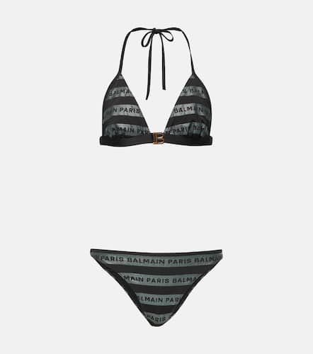 Logo striped triangle bikini - Balmain - Modalova