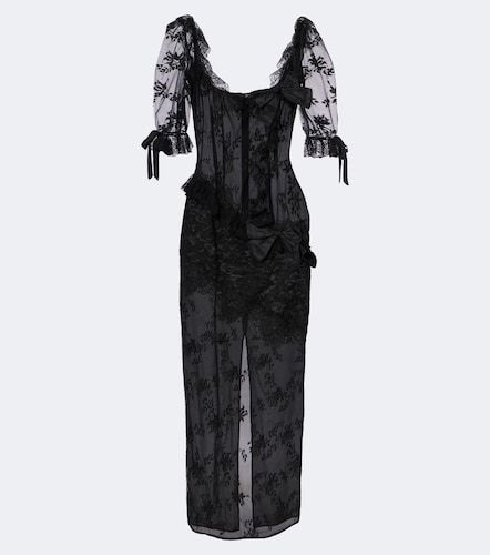 Vestido midi de encaje de algodón con lazo - Alessandra Rich - Modalova