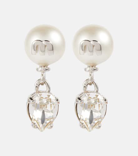 Crystal and faux pearl drop earrings - Miu Miu - Modalova