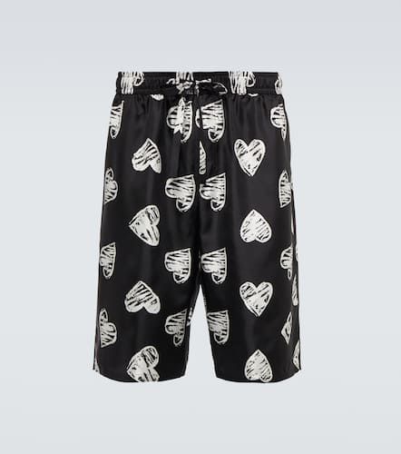 Shorts in seta con stampa a cuori - Dolce&Gabbana - Modalova