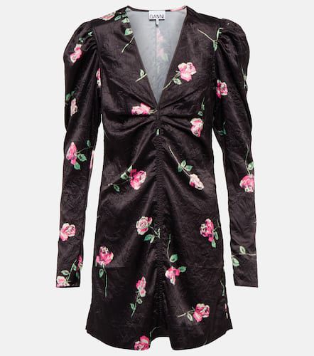 Vestido corto de satén floral - Ganni - Modalova