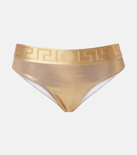 Culotte de bikini métallisée à logo - Versace - Modalova