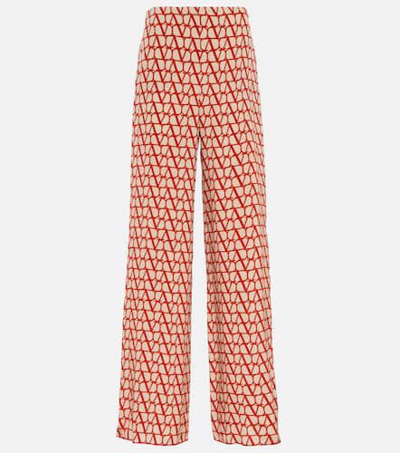 VLogo-print wide-leg silk pants - Valentino - Modalova