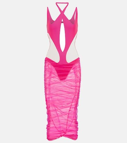 Cutout paneled tulle midi dress - Mugler - Modalova