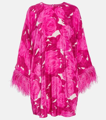 Vestido corto de seda floral con plumas - Valentino - Modalova
