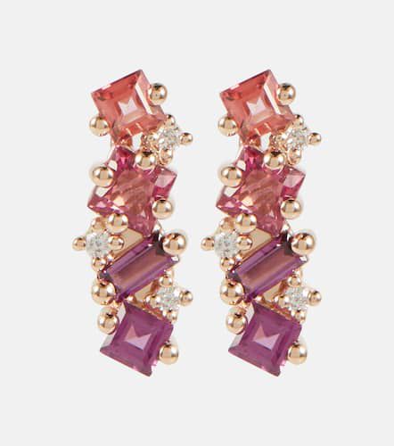 Kt rose gold climber earrings with gemstones and diamonds - Suzanne Kalan - Modalova