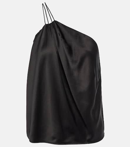 Draped one-shoulder silk satin top in black - The Sei