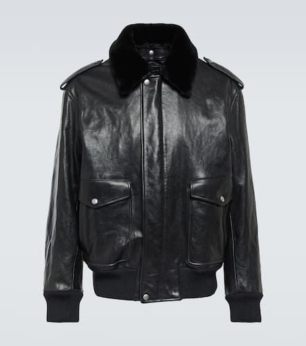 Faux fur-trimmed leather jacket - Prada - Modalova