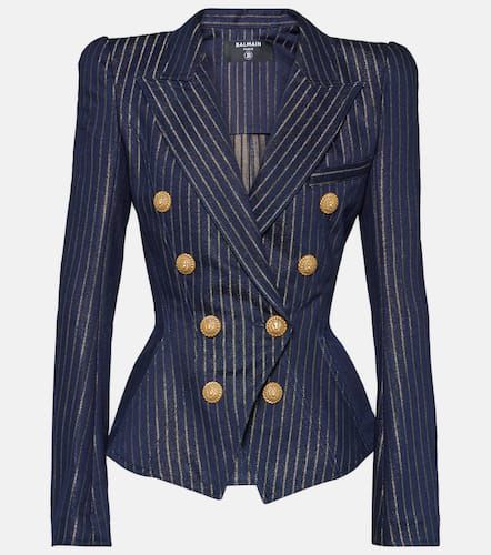 Blazer di jeans in Lurex® a righe - Balmain - Modalova