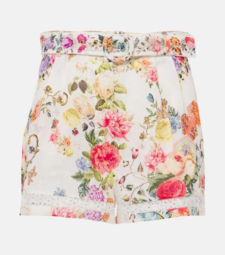 Sew Yesterday floral lace-trimmed linen shorts - Camilla - Modalova