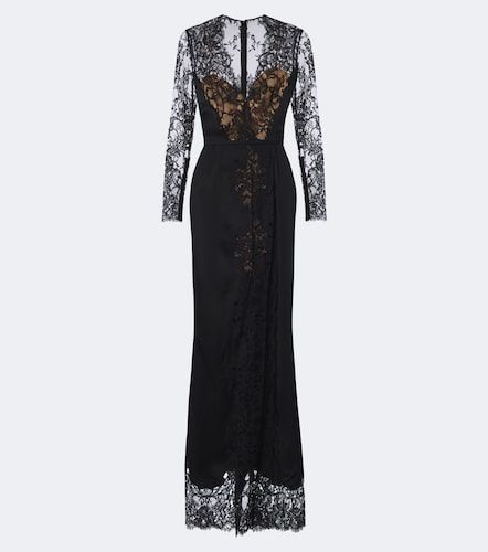 Abito lungo in misto cotone e seta con pizzo - Elie Saab - Modalova
