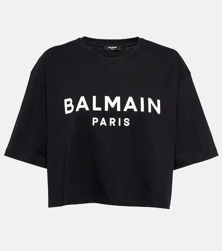 Camiseta de algodón cropped con logo - Balmain - Modalova