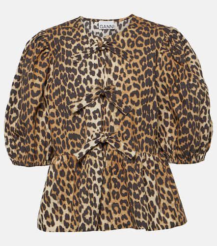 Leopard-print cotton poplin blouse - Ganni - Modalova