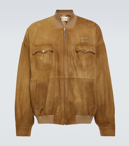 Miu Miu Logo suede bomber jacket - Miu Miu - Modalova