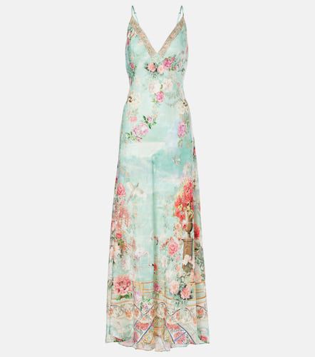 Printed ruffled satin slip dress - Camilla - Modalova