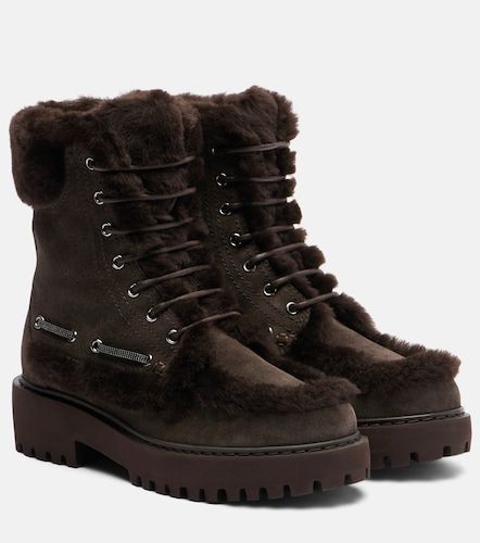 Stivali in suede con shearling e monili - Brunello Cucinelli - Modalova