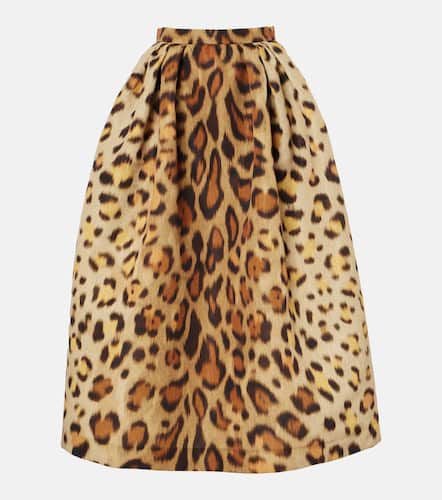 Leopard-print faille midi skirt - Oscar de la Renta - Modalova