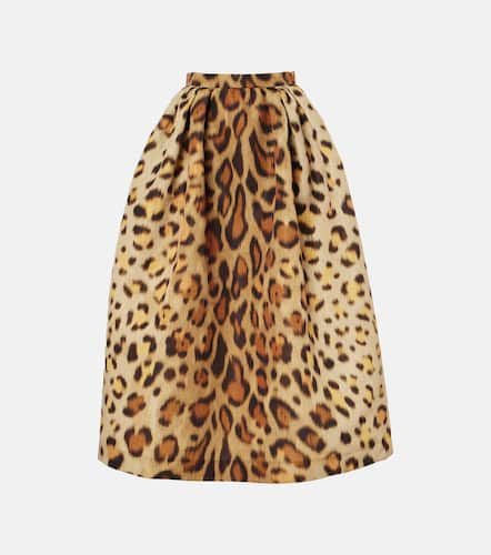 Leopard-print faille midi skirt - Oscar de la Renta - Modalova