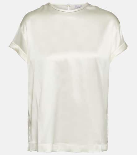 Camiseta de satén en mezcla de seda - Brunello Cucinelli - Modalova