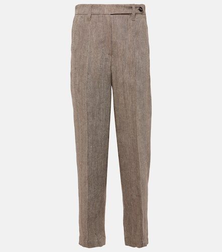 Herringbone linen tapered pants - Brunello Cucinelli - Modalova
