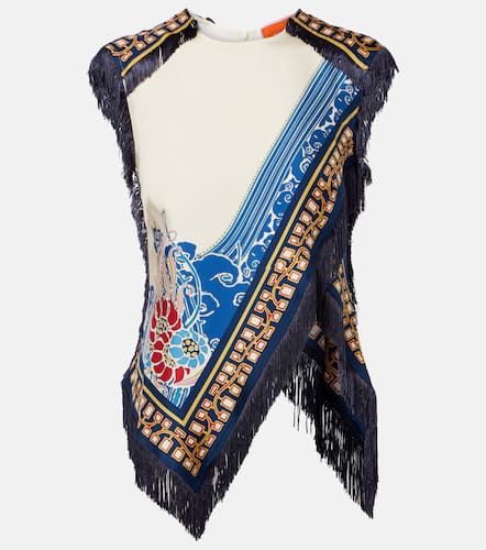 Top in raso di seta con stampa e frange - La DoubleJ - Modalova