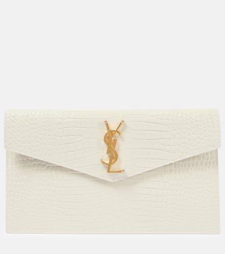 Uptown croc-effect leather clutch - Saint Laurent - Modalova