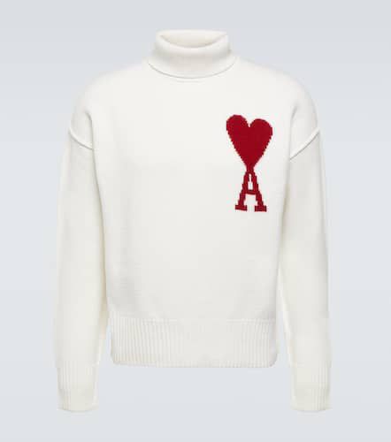 Jersey de cuello alto de lana virgen con logo - Ami Paris - Modalova