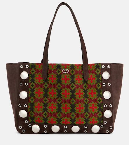 Borsa Nellcôte Large in suede e jacquard - Valentino Garavani - Modalova