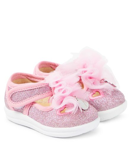 Bebé - zapatillas con glitter y aplique floral - Monnalisa - Modalova