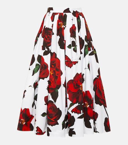 Pleated floral cotton midi skirt - Alexander McQueen - Modalova