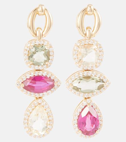 Catena Triple Stone 18kt gold earrings with sapphire, rubellite, amethyst, and diamonds - Nadine Aysoy - Modalova