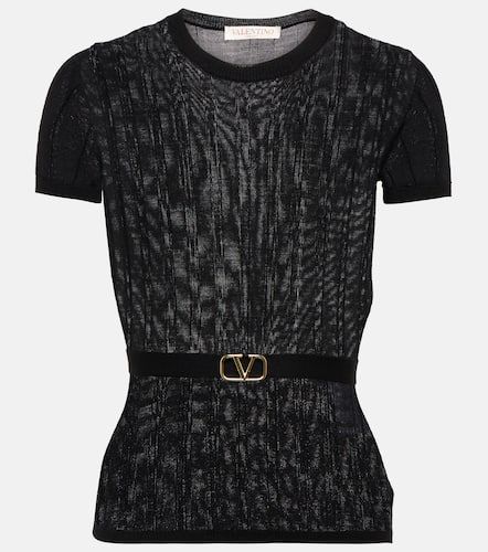 Belted ribbed-knit wool top - Valentino - Modalova