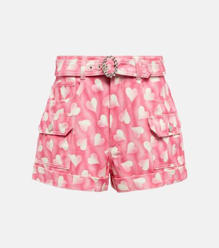 Heart-print high-rise denim shorts - Alessandra Rich - Modalova